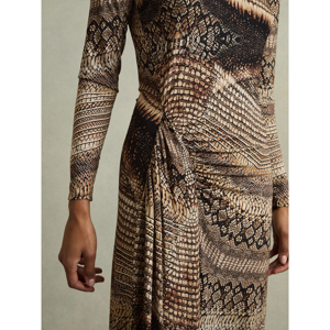 REISS NAOMI Snake Print Draped Midi Dress